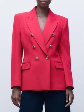 Zara Hot Pink Tailored Double Breasted Blazer SZ M EUC